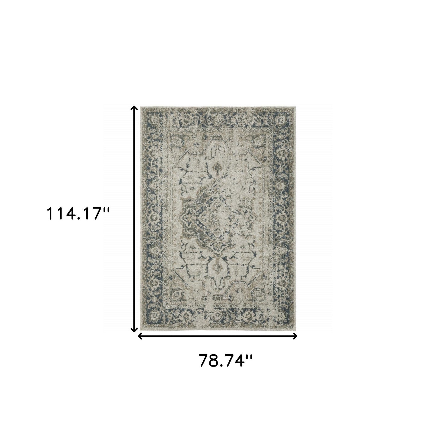 7' X 10' Blue and Gray Oriental Power Loom Area Rug