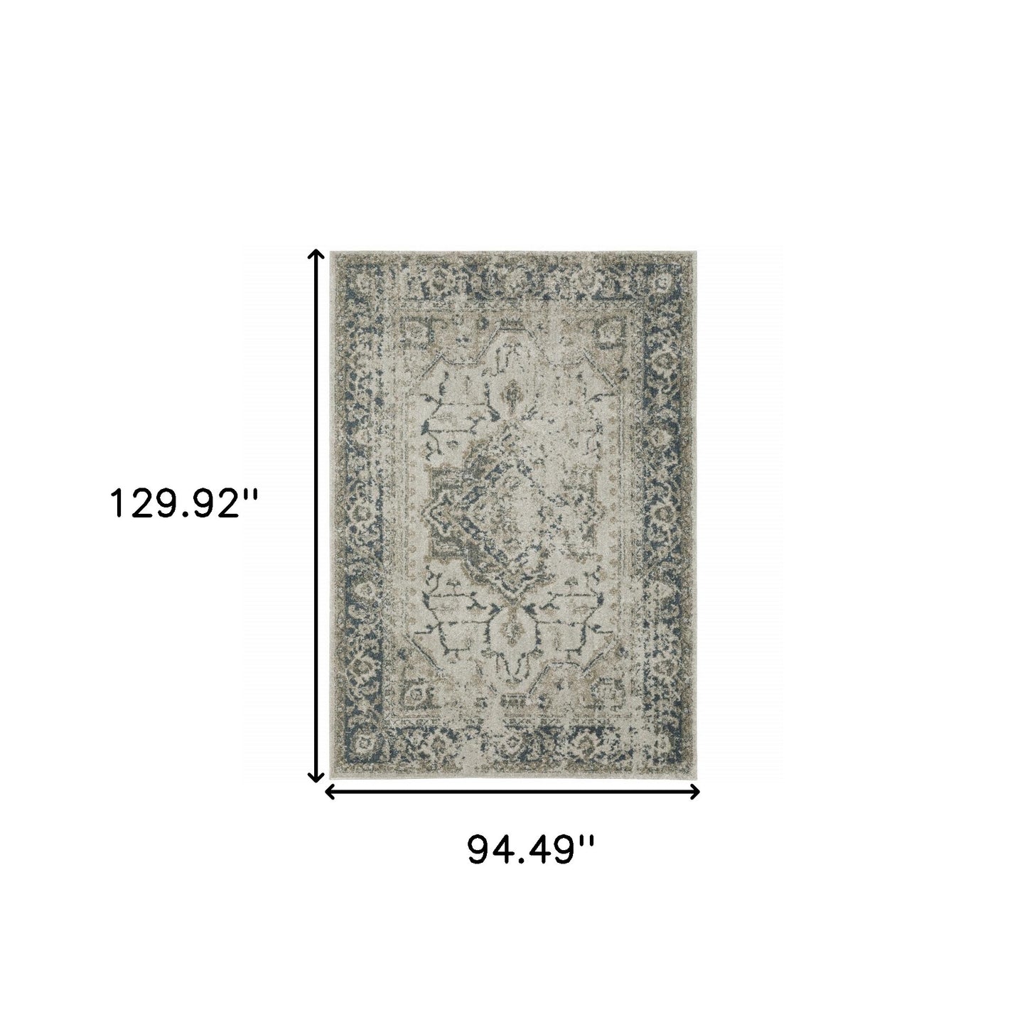 8' X 11' Blue and Gray Oriental Power Loom Area Rug