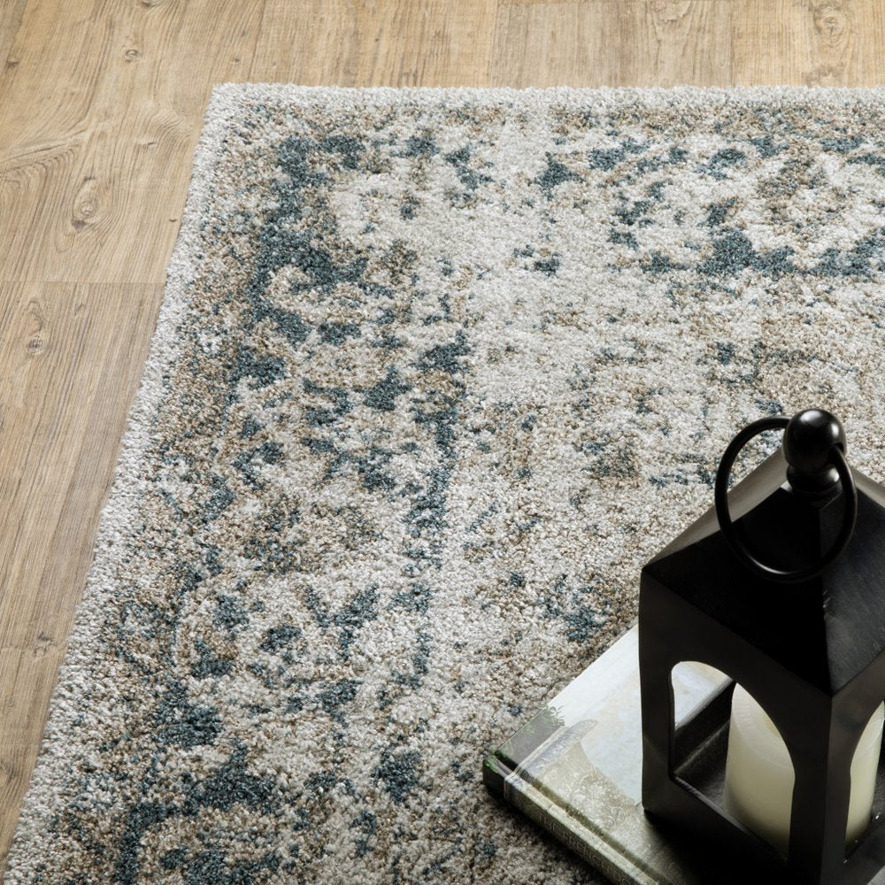 8' X 11' Blue and Gray Oriental Power Loom Area Rug