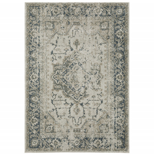 10' x 13' Blue and Gray Oriental Power Loom Area Rug