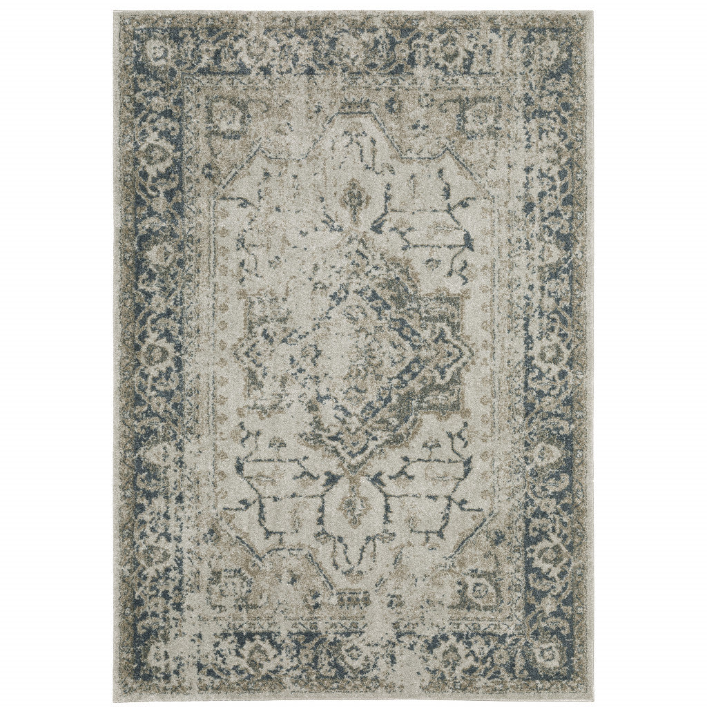 10' X 13' Blue and Gray Oriental Power Loom Area Rug