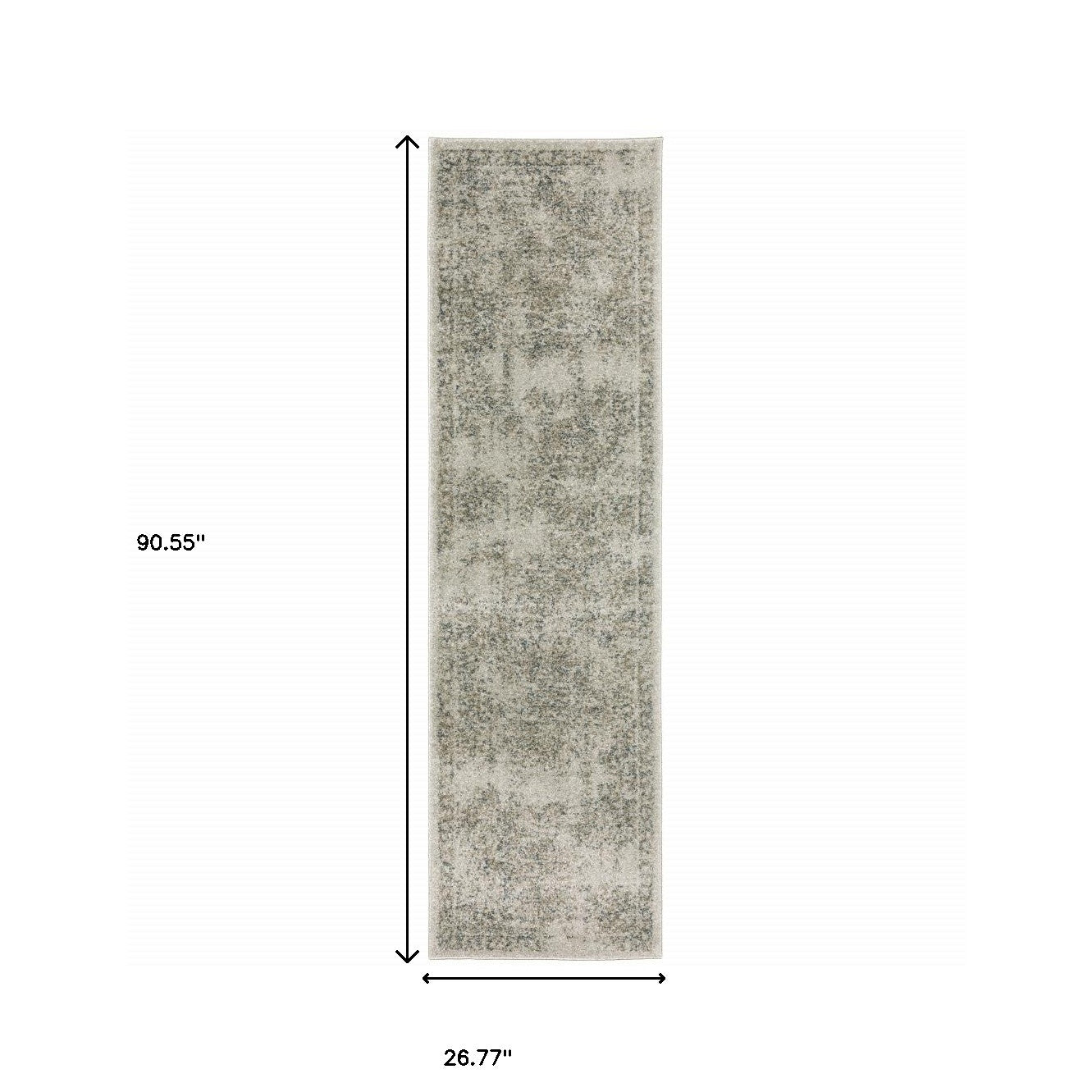 8' Runner Gray Oriental Power Loom Runner Rug