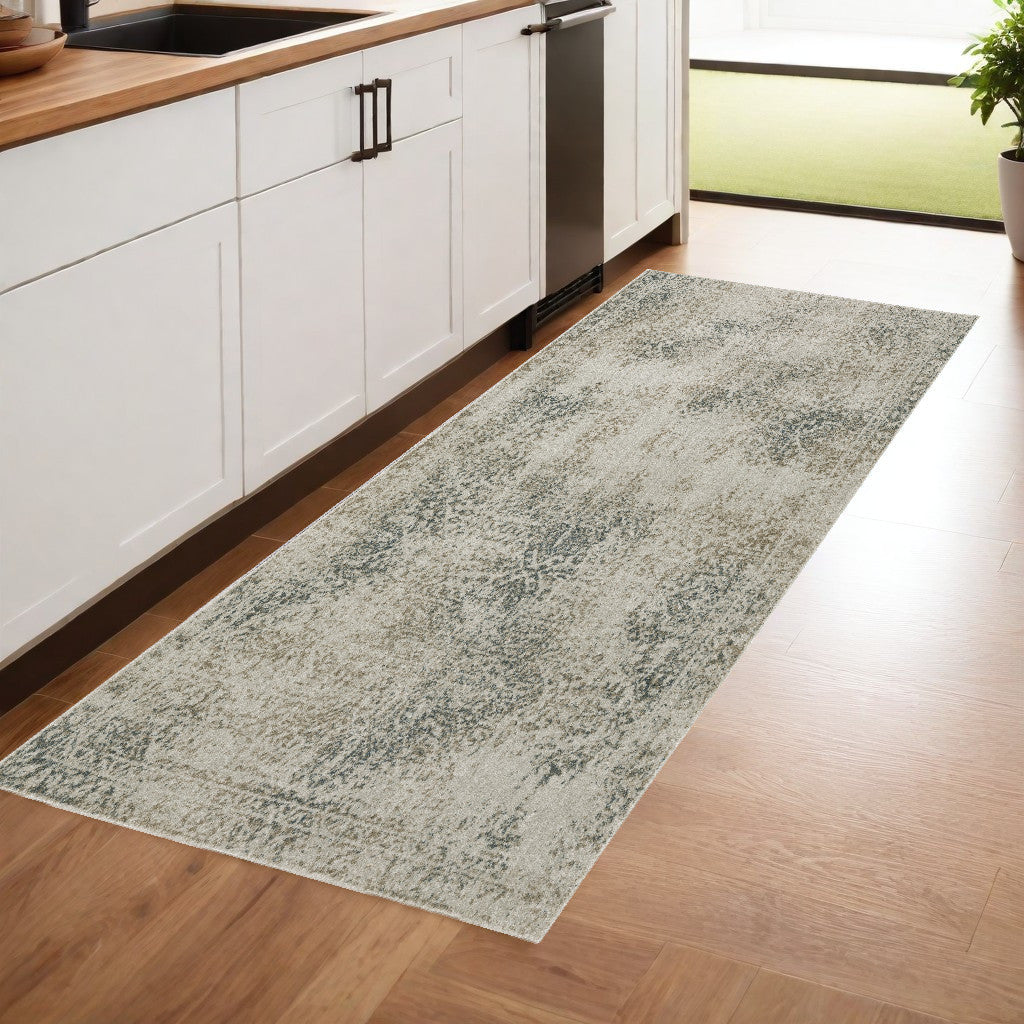 8' Runner Gray Oriental Power Loom Runner Rug