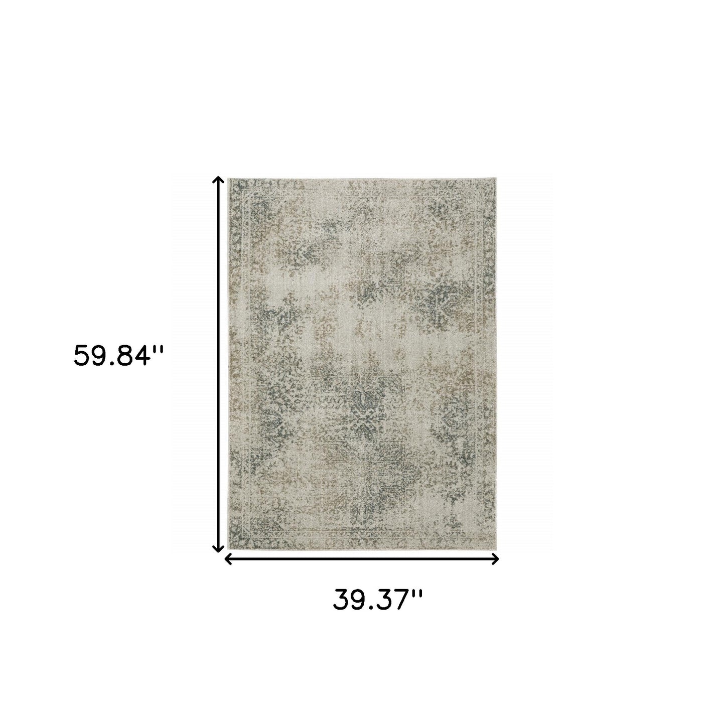 3' X 5' Gray Oriental Power Loom Area Rug