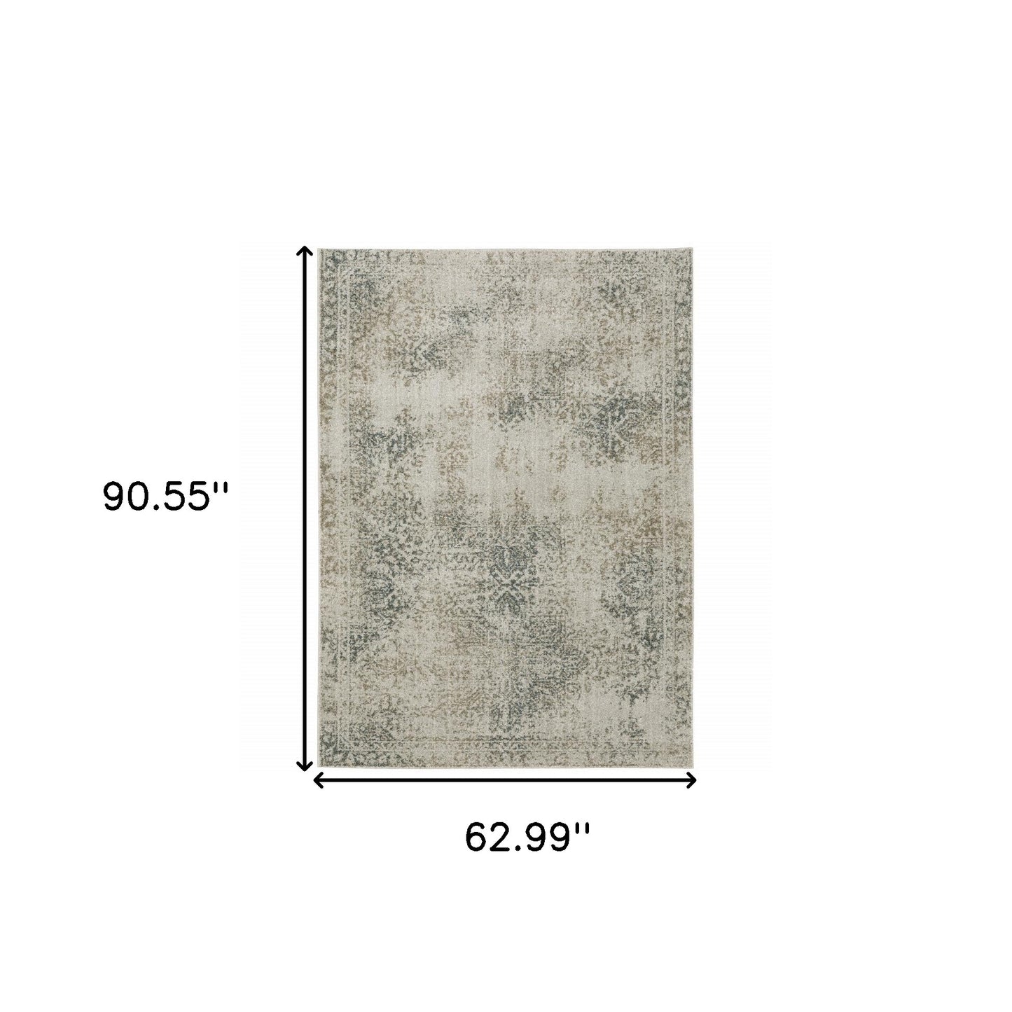 5' X 8' Gray Oriental Power Loom Area Rug