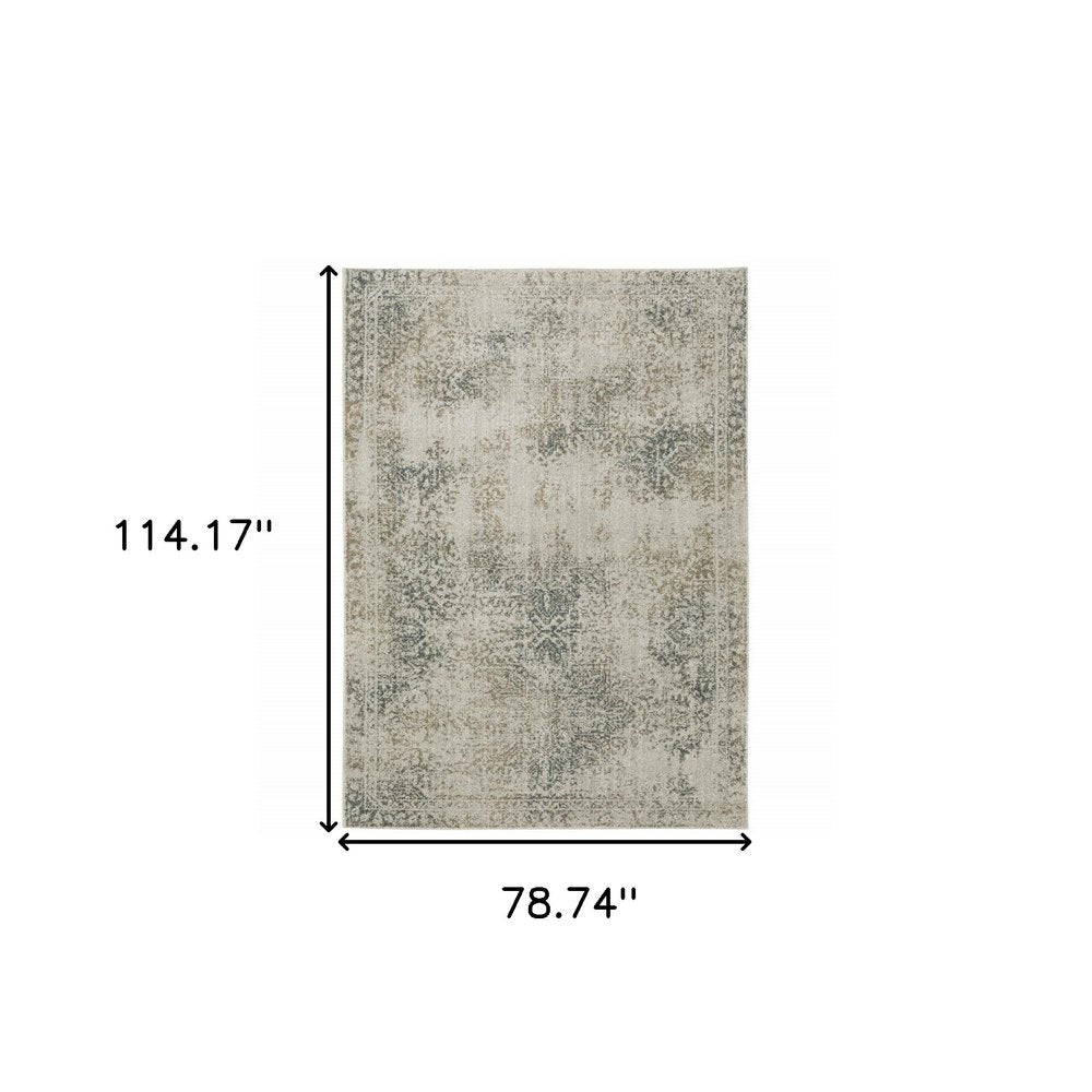 7' X 10' Gray Oriental Power Loom Area Rug