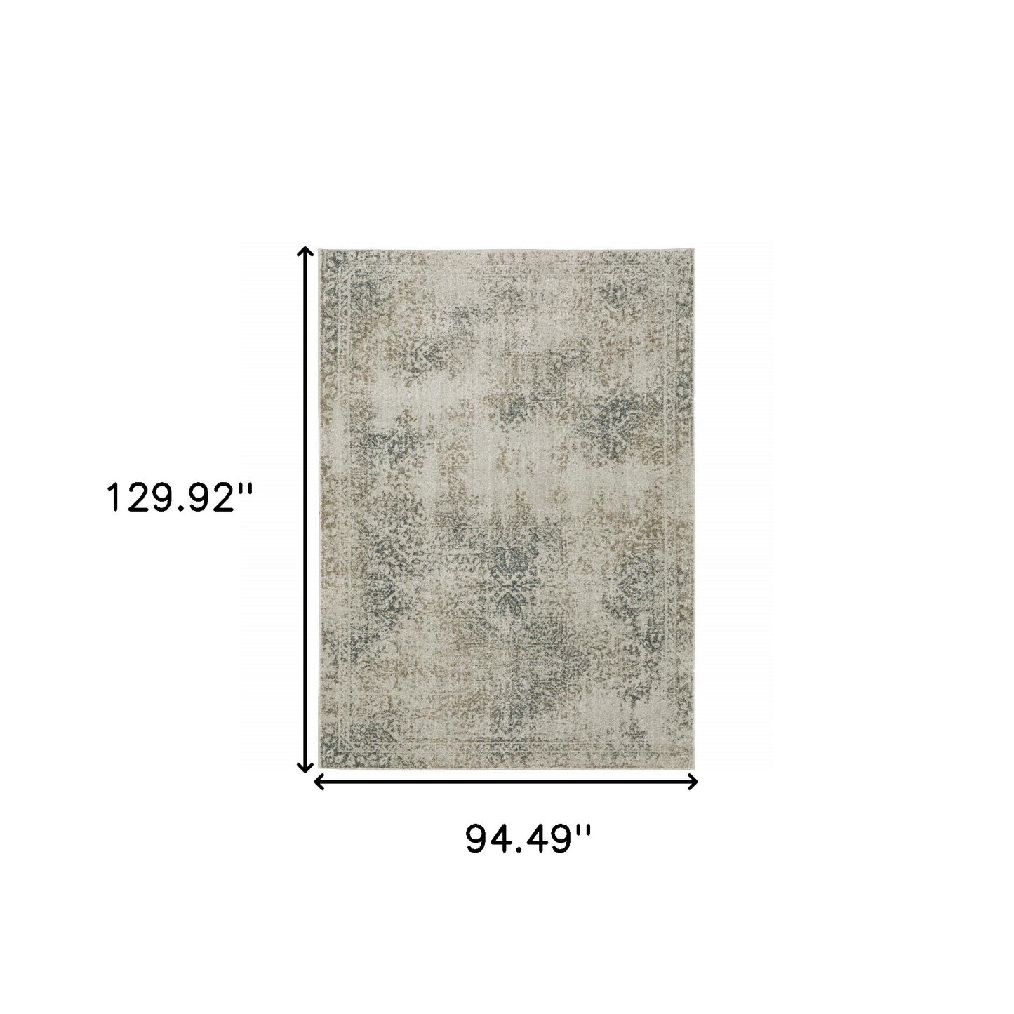 8' X 11' Gray Oriental Power Loom Area Rug