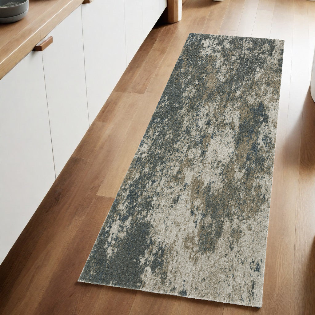 8' Runner Tan and Gray Abstract Power Loom Runner Rug