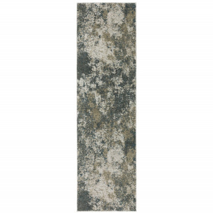8' Blue And Beige Abstract Distressed Runner Rug