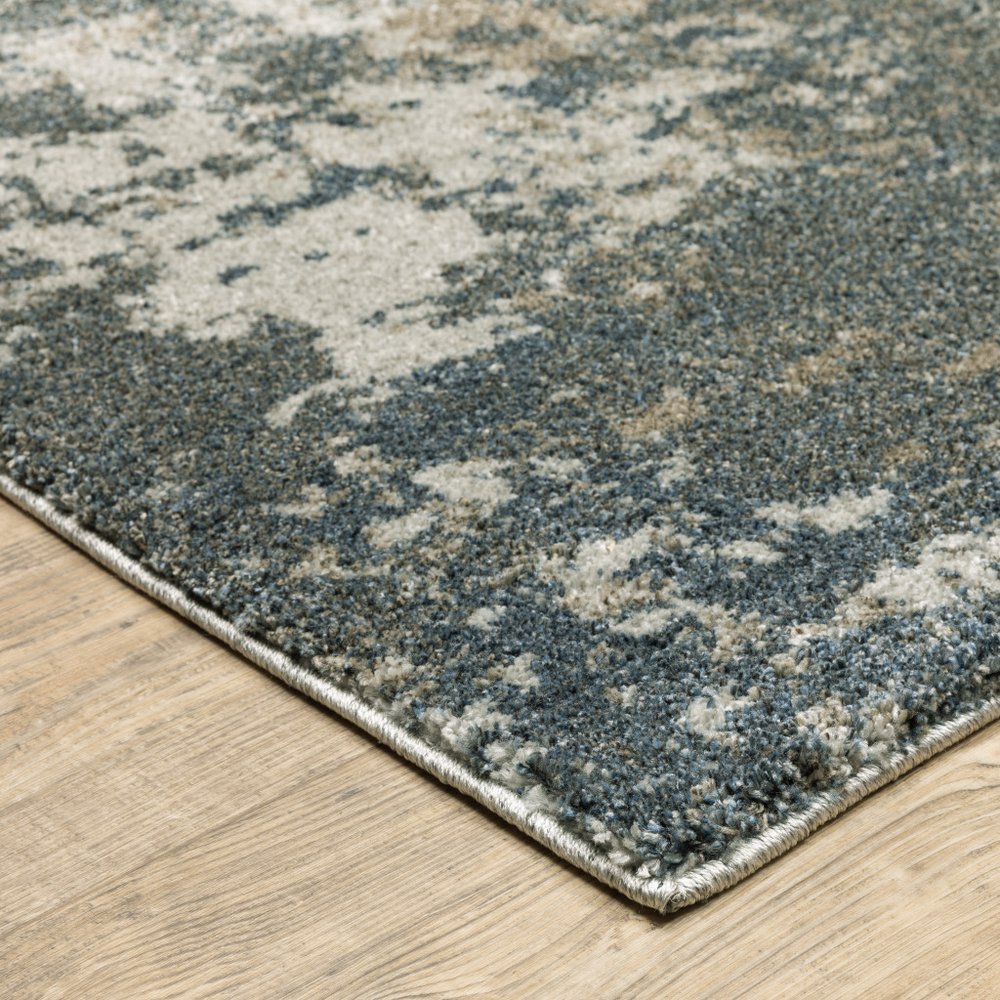 8' Blue And Beige Abstract Distressed Runner Rug