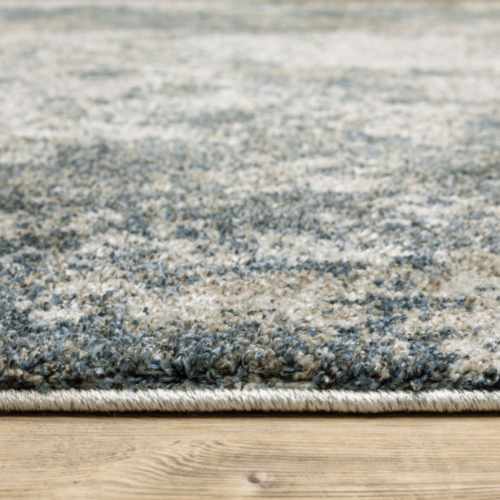 8' Blue And Beige Abstract Distressed Runner Rug