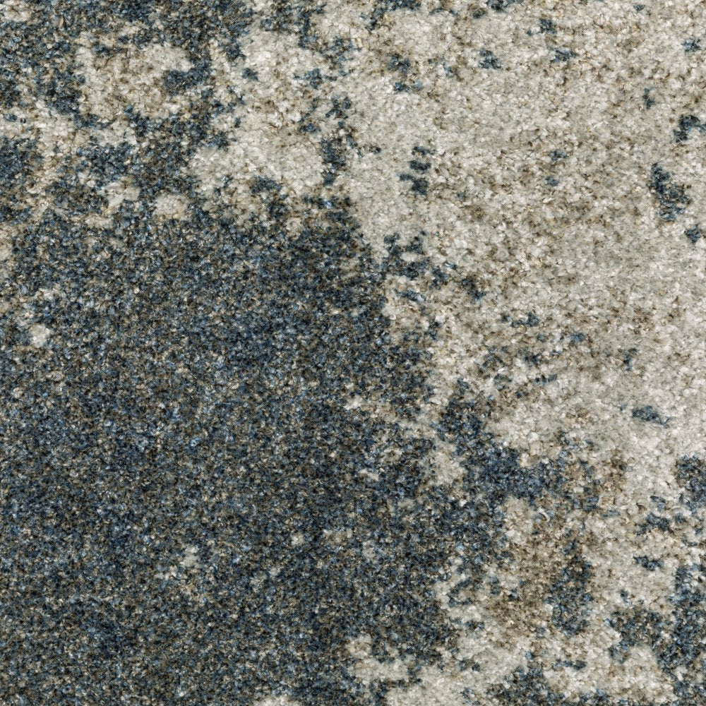 8' Blue And Beige Abstract Distressed Runner Rug
