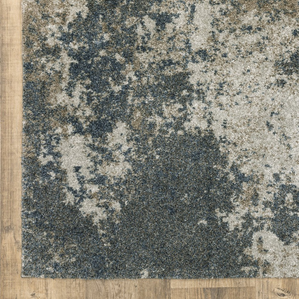 8' Blue And Beige Abstract Distressed Runner Rug