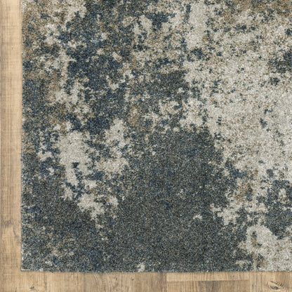 8' Blue And Beige Abstract Distressed Runner Rug