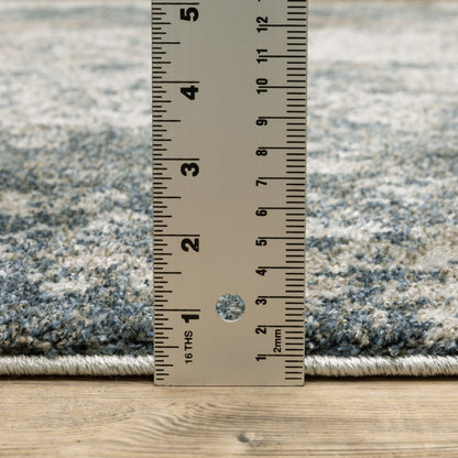 8' Blue And Beige Abstract Distressed Runner Rug