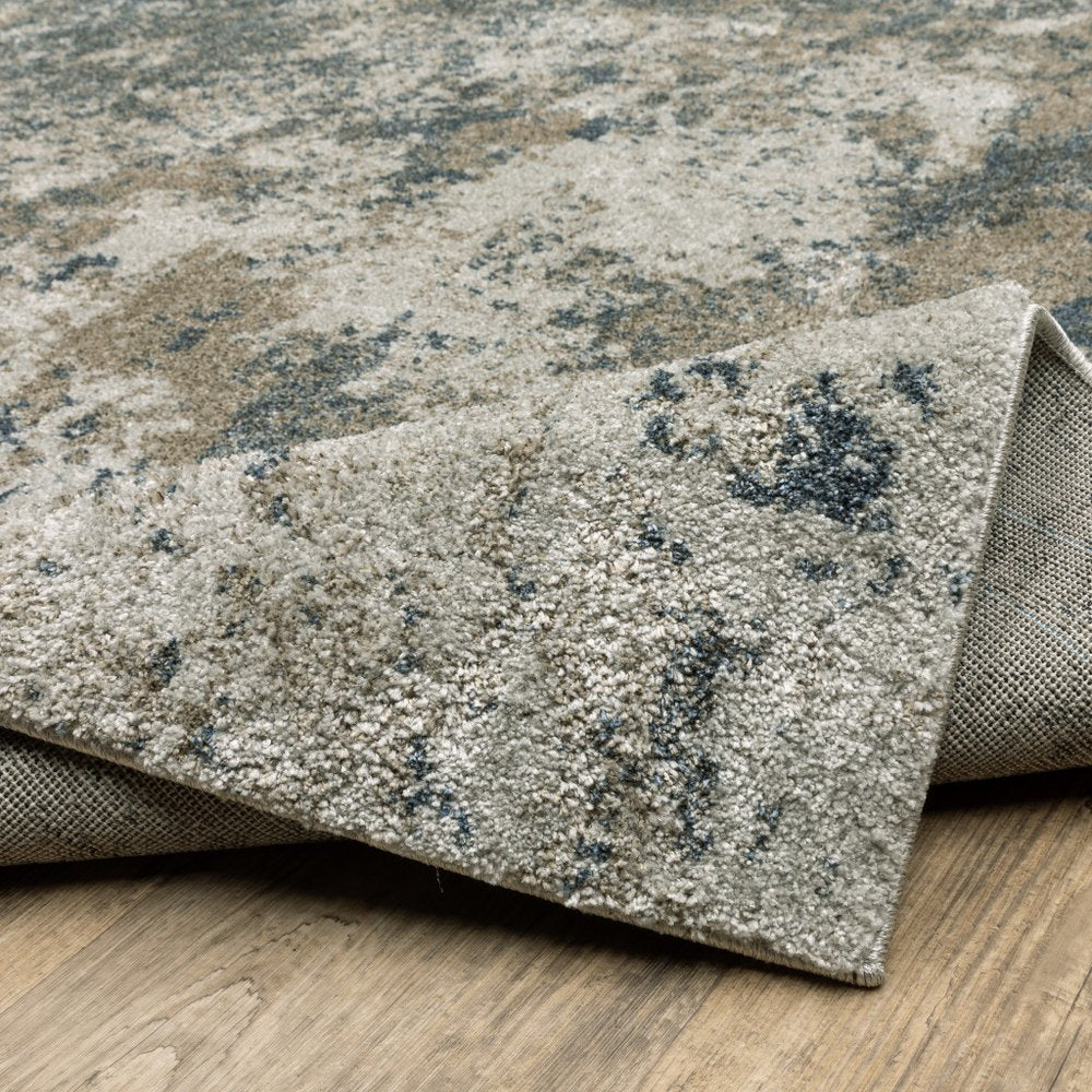 8' Blue And Beige Abstract Distressed Runner Rug