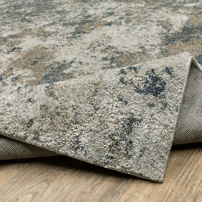 8' Blue And Beige Abstract Distressed Runner Rug