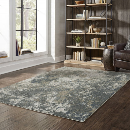 3' X 5' Blue And Beige Abstract Distressed Area Rug