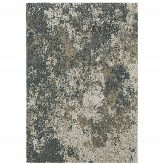 10' X 13' Blue And Beige Abstract Distressed Area Rug