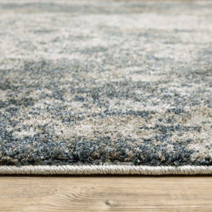 10' X 13' Blue And Beige Abstract Distressed Area Rug