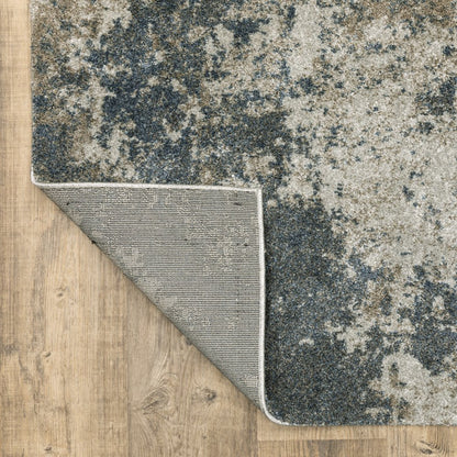 10' X 13' Blue And Beige Abstract Distressed Area Rug