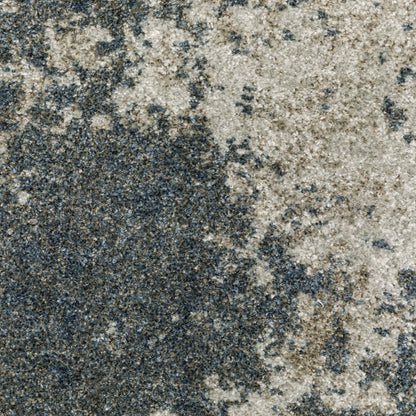 10' X 13' Blue And Beige Abstract Distressed Area Rug