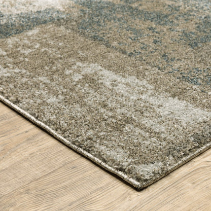 8' Teal Blue And Brown Geometric Distressed Runner Rug