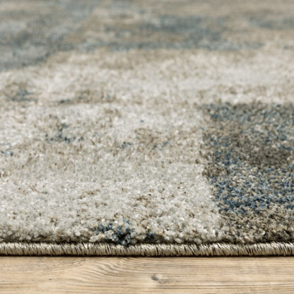 8' Teal Blue And Brown Geometric Distressed Runner Rug