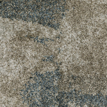 8' Teal Blue And Brown Geometric Distressed Runner Rug