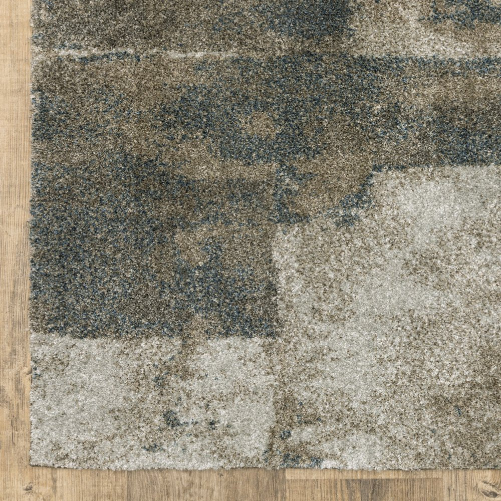8' Teal Blue And Brown Geometric Distressed Runner Rug