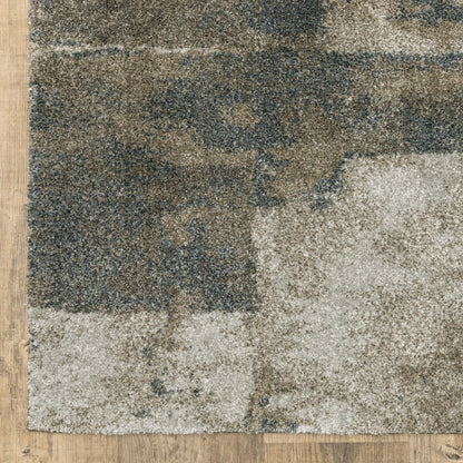 8' Teal Blue And Brown Geometric Distressed Runner Rug
