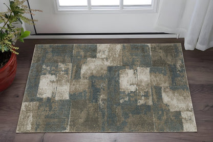 3' X 5' Teal Blue Geometric Power Loom Area Rug