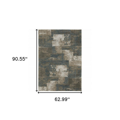 5' X 8' Teal Blue Geometric Power Loom Area Rug