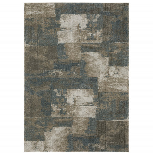 5' X 8' Teal Blue Geometric Power Loom Area Rug