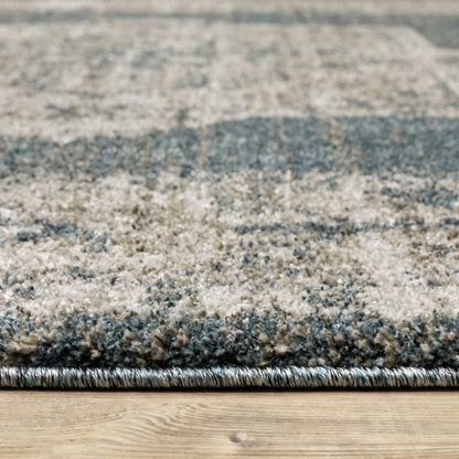 8' Blue And Beige Oriental Runner Rug