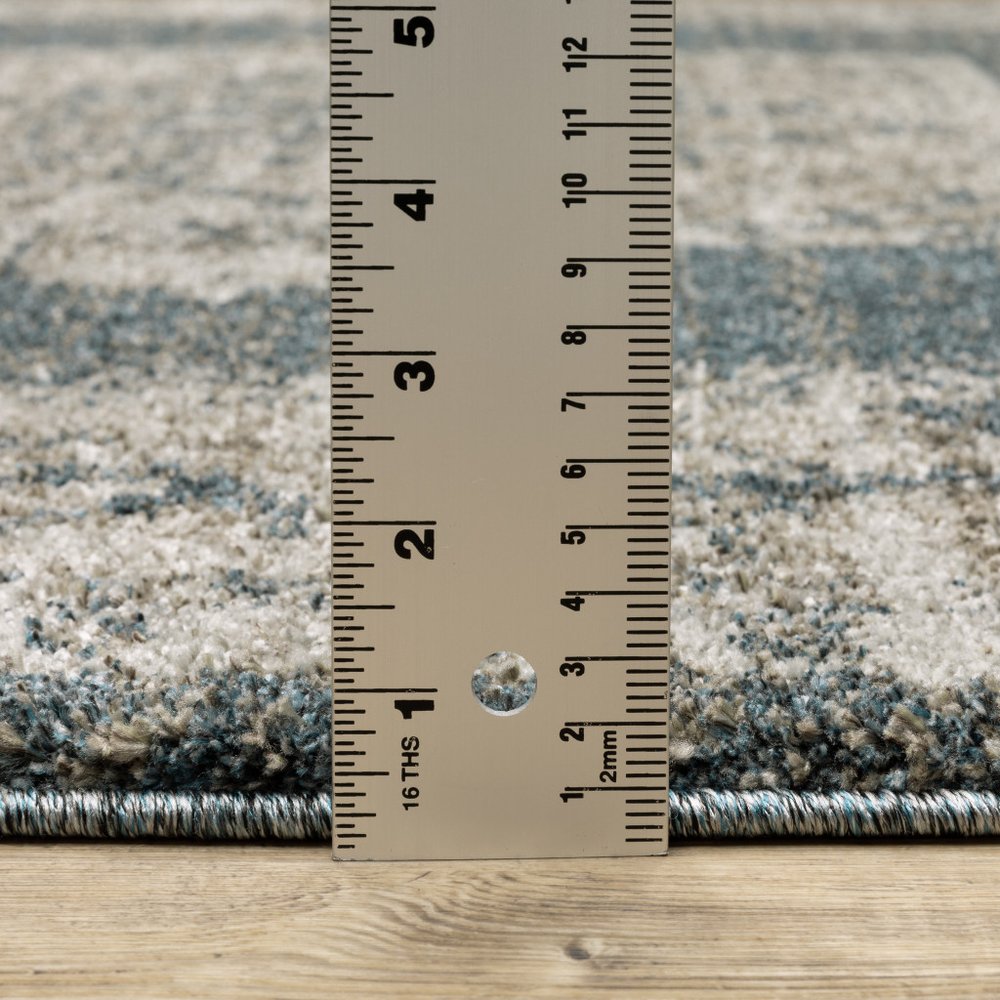 8' Blue And Beige Oriental Runner Rug