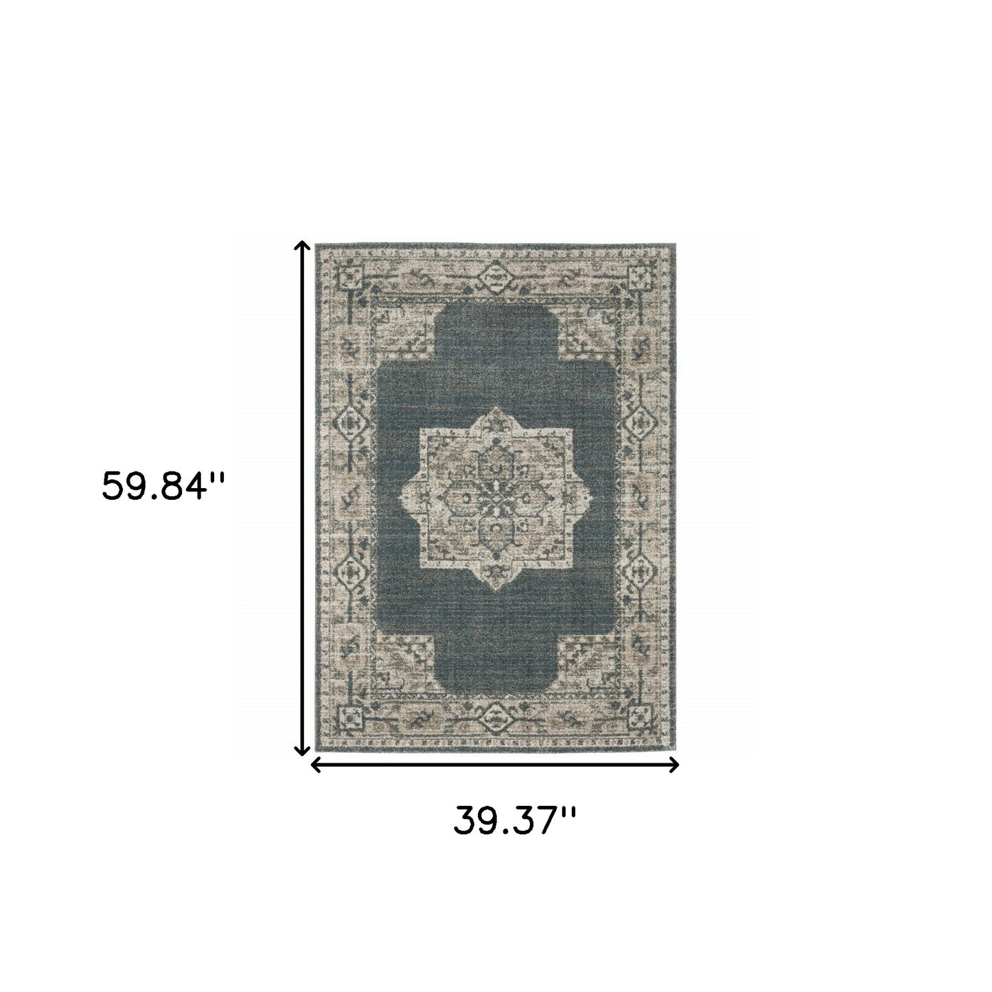 3' X 5' Blue and Beige Oriental Power Loom Area Rug