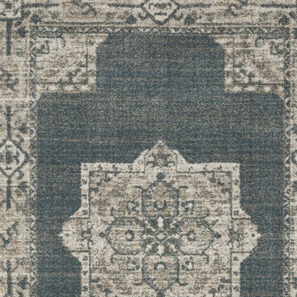 3' X 5' Blue and Beige Oriental Power Loom Area Rug