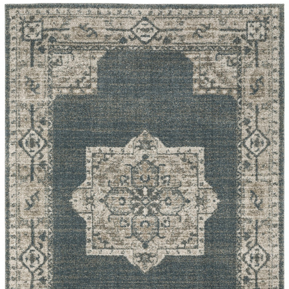 3' X 5' Blue and Beige Oriental Power Loom Area Rug