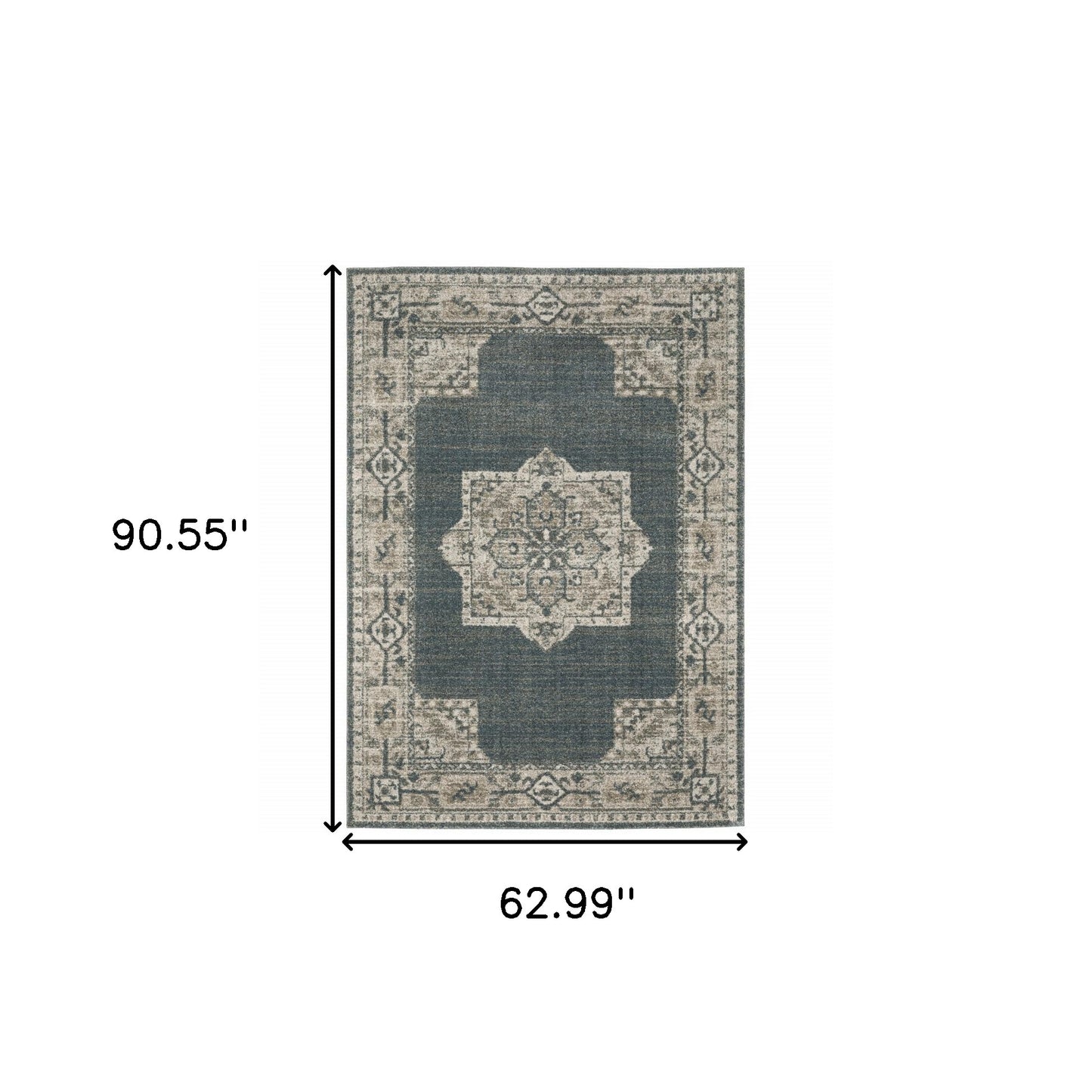 5' X 8' Blue and Beige Oriental Power Loom Area Rug