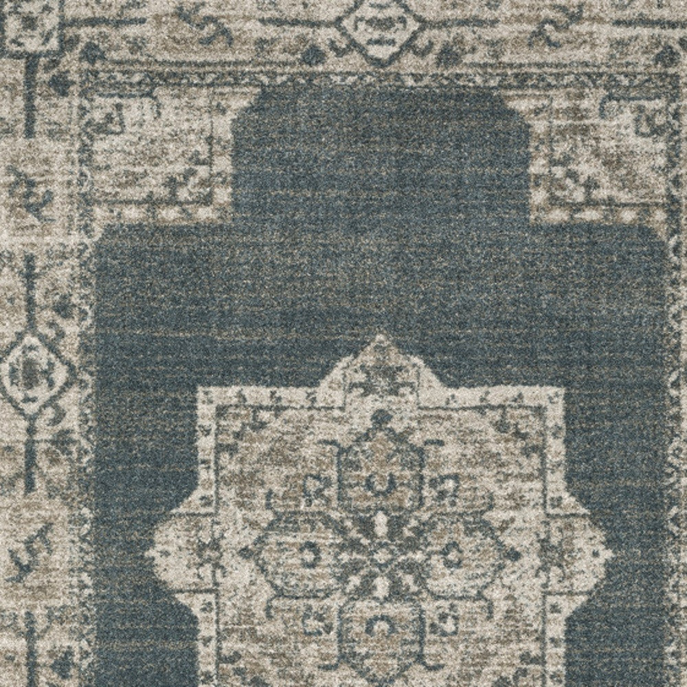 5' X 8' Blue and Beige Oriental Power Loom Area Rug