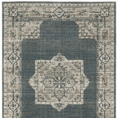 5' X 8' Blue and Beige Oriental Power Loom Area Rug