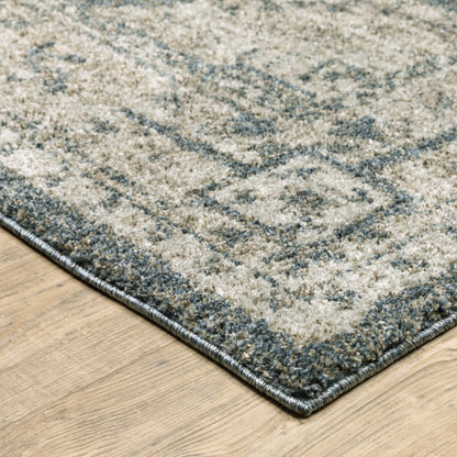 7' X 10' Blue and Beige Oriental Power Loom Area Rug