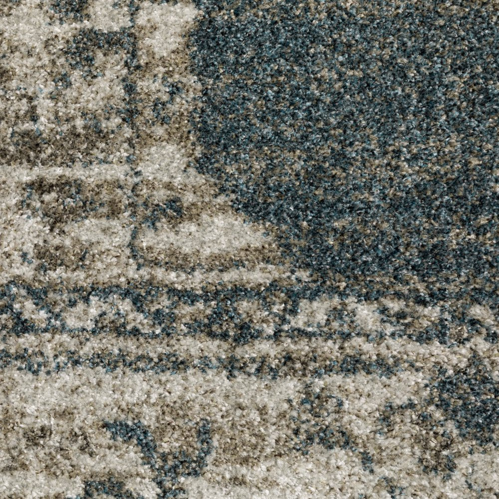 7' X 10' Blue and Beige Oriental Power Loom Area Rug