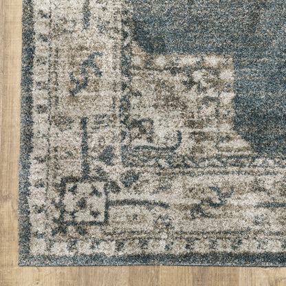 7' X 10' Blue and Beige Oriental Power Loom Area Rug