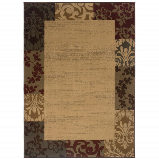 10' X 13' Beige Red Green Gold And Grey Abstract Power Loom Stain Resistant Area Rug
