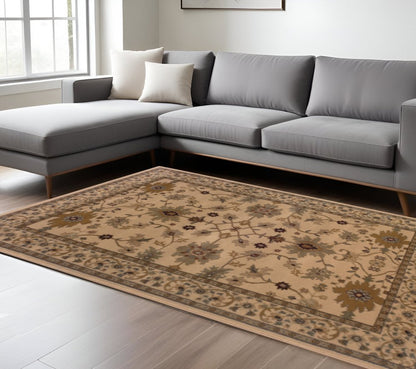 10' X 13' Ivory Oriental Power Loom Stain Resistant Area Rug