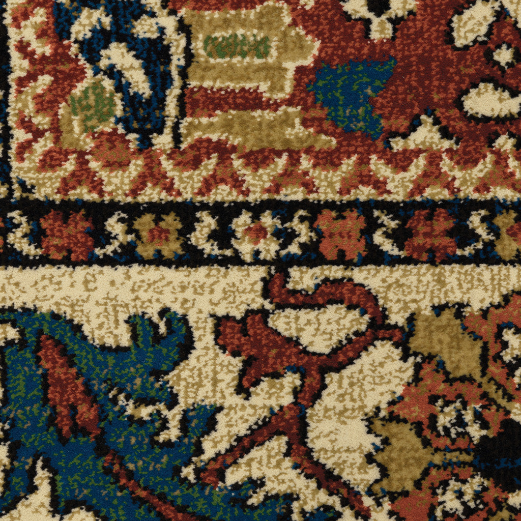 10' X 13' Blue Red And Beige Oriental Power Loom Stain Resistant Area Rug