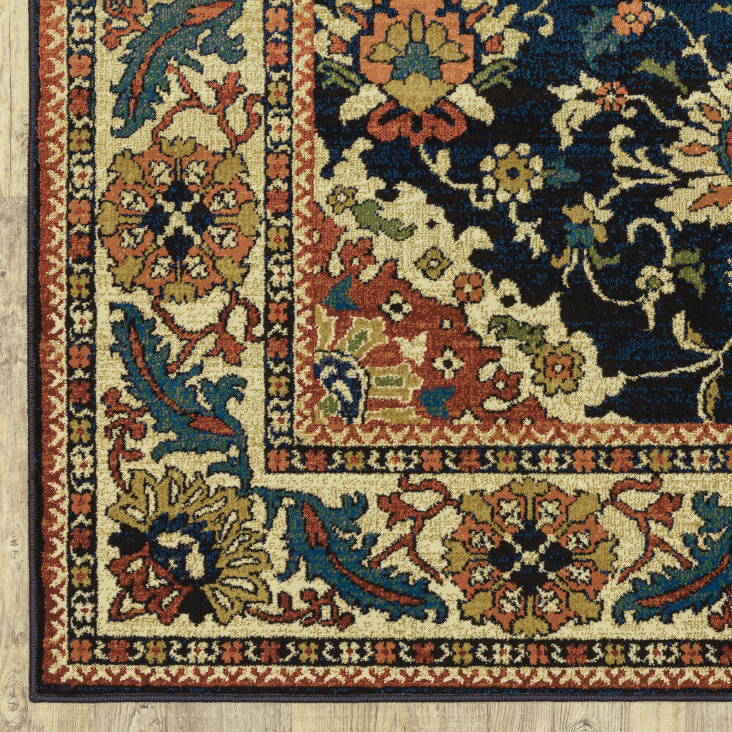 10' X 13' Blue Red And Beige Oriental Power Loom Stain Resistant Area Rug