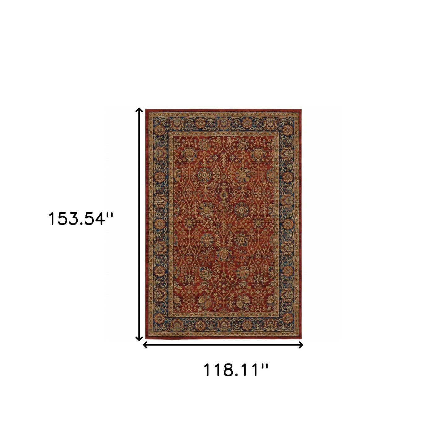 10' X 13' Red And Blue Oriental Power Loom Stain Resistant Area Rug